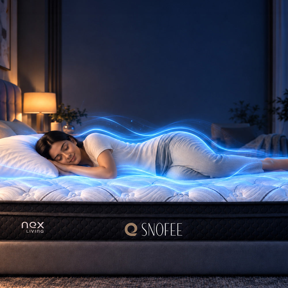 NEX SNOFEE, a cooler sleep experience with IceCool Temperature Technology. | 10 years warranty