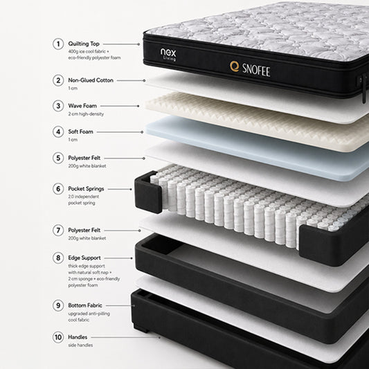 NEX SNOFEE, a cooler sleep experience with IceCool Temperature Technology. | 10 years warranty